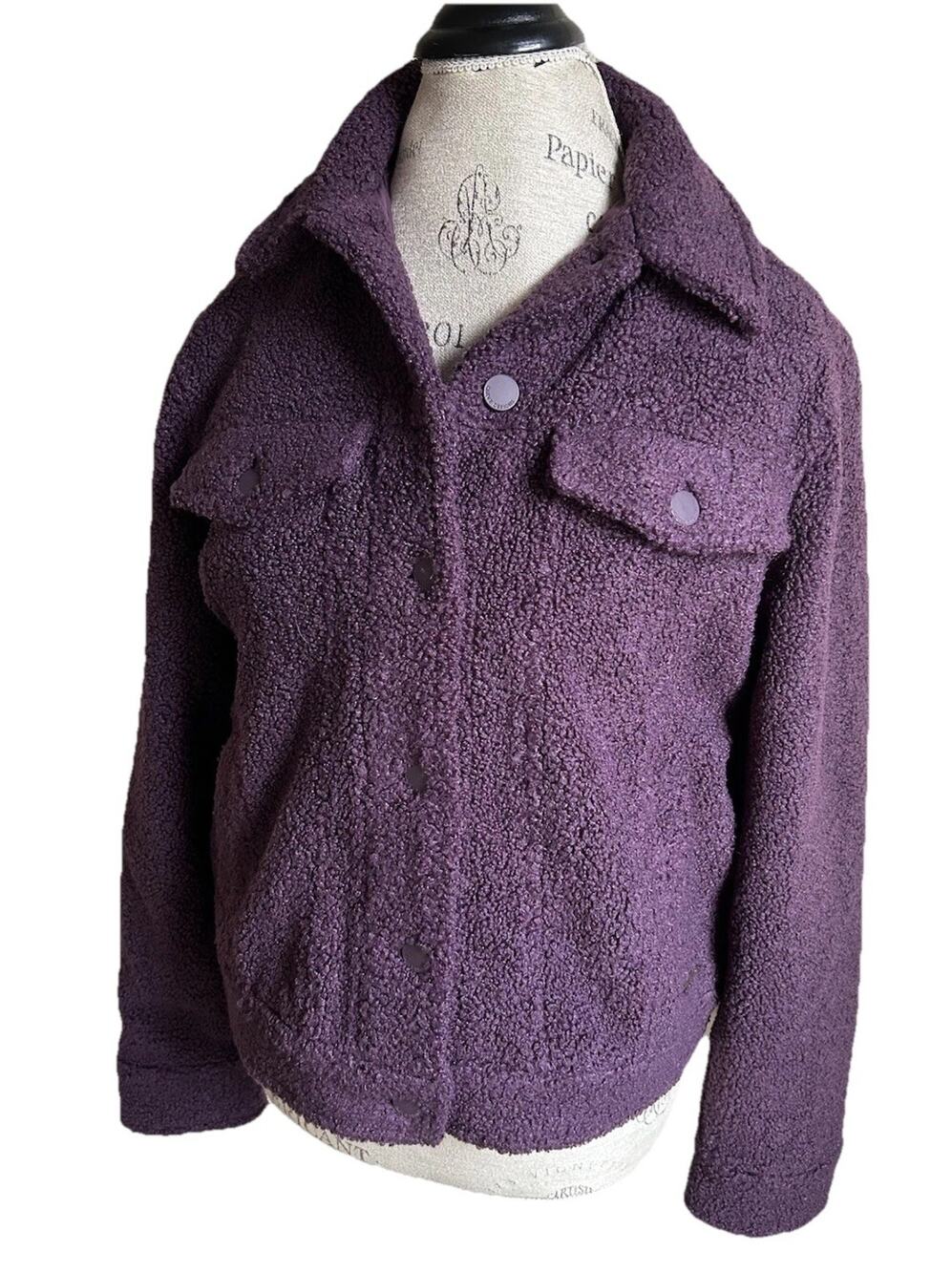 Carve Designs Sherpa Fleece Trucker Jacket Womens S Purple Button Front Cozy